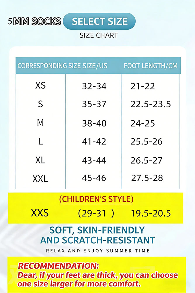 diving socks sizes